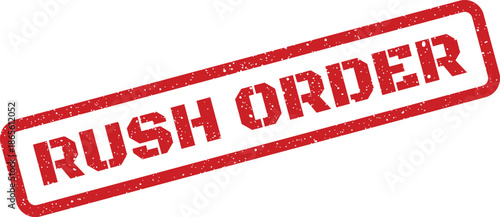 Distressed red stamp impression displaying RUSH ORDER diagonally, emphasizing an urgent request for immediate processing and delivery