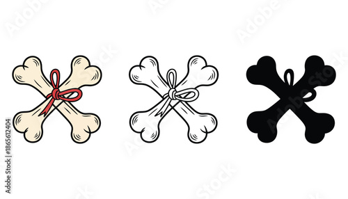 A set of dog bones with ribbons on a white background