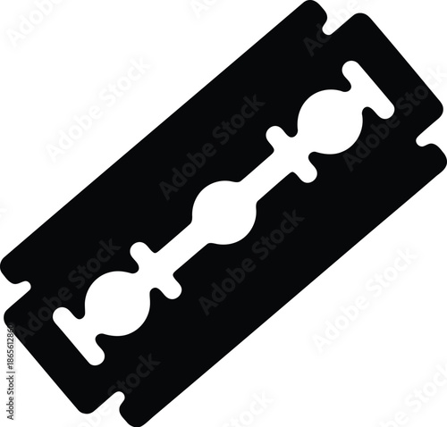 Black silhouette of a double edge razor blade icon, isolated on transparent background