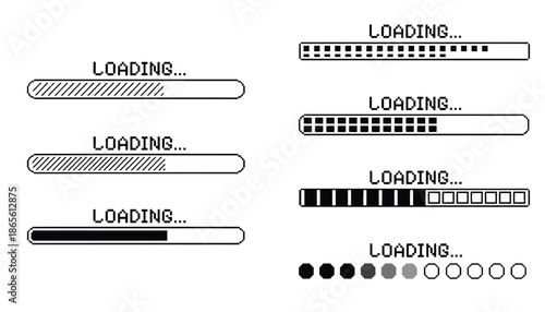 A collection of various loading bar and progress indicator graphics on a white background