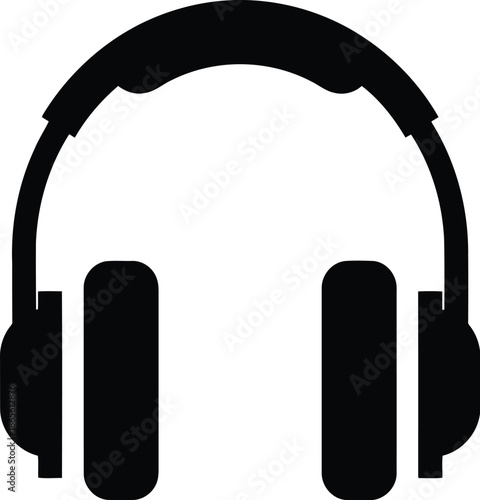Black silhouette icon of overear headphones for music listening and audio playback isolated on transparent background