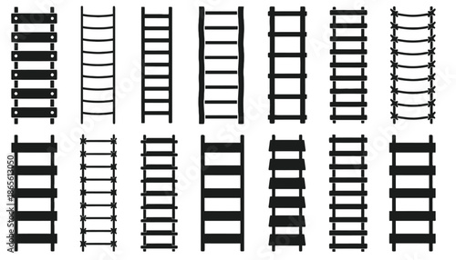 A collection of various black ladder designs on a white background