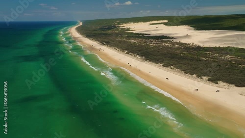 Wallpaper Mural Scenic Aerial Flyover Fraser Island Beach Shore With Sand Dunes, KGari Australia 4K Drone Torontodigital.ca