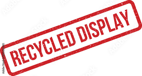 Grunge style recycled display rectangular rubber stamp with textured surface, useful for sustainable exhibition materials