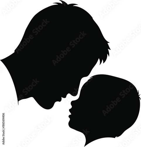 Silhouette of father and baby facing each other, love and bonding concept isolated on transparent background