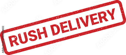 Grungy rectangular stamp displaying prominent rush delivery text, ideal for illustrating expedited shipping services