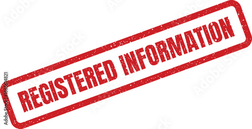 Grungy rectangular stamp impression featuring the words Registered Information for data management