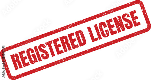 Grungy rectangular stamp impression featuring the words Registered License for official authorization