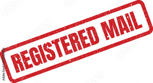 Grungy rectangular stamp impression featuring the words Registered Mail for secure postal delivery services