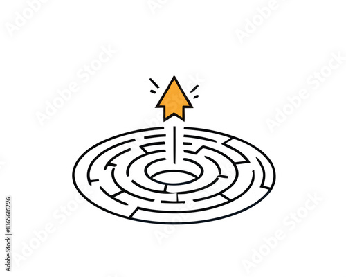 Navigating the labyrinth of challenges to find a direct path, symbolizing problem-solving, achieving success, and discovering the optimal breakthrough solution from complexity