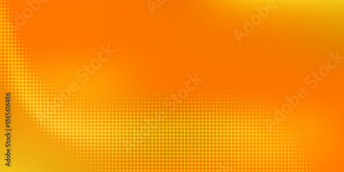 Yellow halftone pattern. Retro comic gradient background. Bright orange pixelated dotted texture overlay. Cartoon pop art faded gradient pattern. Vector backdrop for poster, banner, advertisement