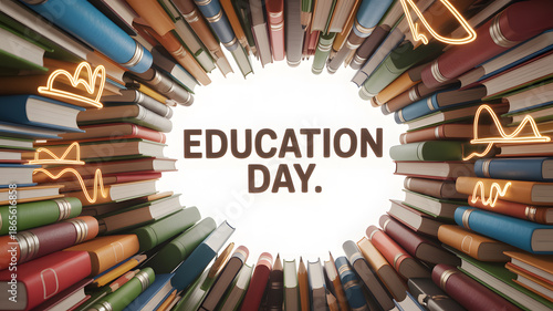 Education day concept with books in circle frame