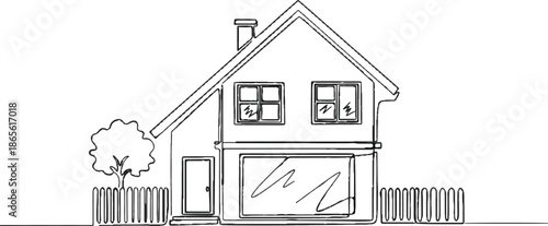 3D illustration of a real estate house icon with a red roof and blue door on a white background as a residential property building symbol for architecture and housing design