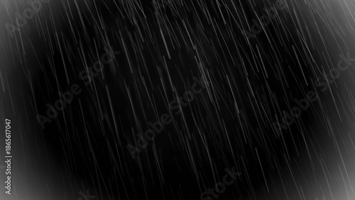 A dark, atmospheric depiction of heavy rain falling diagonally across a black background, creating a sense of gloom and intensity.