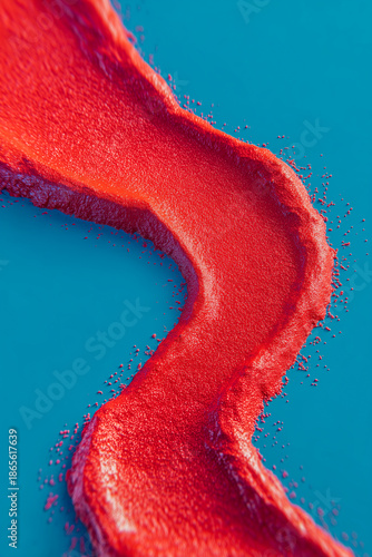Flowing red particles on vivid blue abstract background canvas