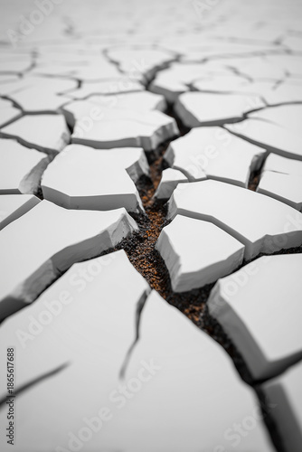 Cracked earth, drought scene, highlighting climate impact, urgent awareness.