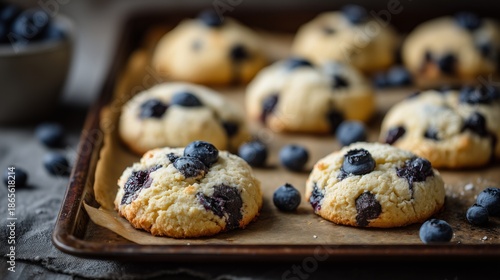 Wallpaper Mural Delicious blueberry cookies with fresh berries baking on a parchment-lined sheet Torontodigital.ca