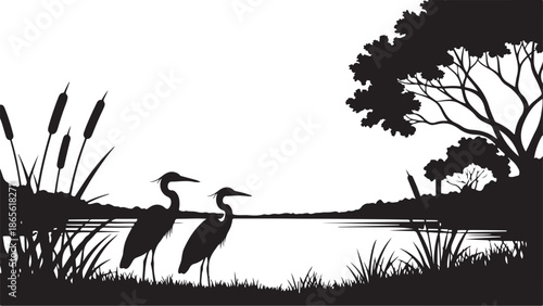 Two heron silhouette