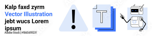Educational tools, digital documentation, automation, AI interaction, technology, data management. Robot pointing at documents with warning and exclamation. Data management and automation concept