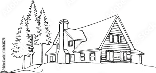 Chabitē ēkaṭi chōṭa pāhāṛēra upara abasthita ēkaṭi bāṛira kālō ēbaṁ sādā rēkhā aṅkana dēkhānō haẏēchē, yā ēkaṭi manōmugdhakara ēbaṁ ākarṣaṇīẏa dr̥śya tairi karēchē. Gharaṭira baiśiṣṭya hala ēra tribhu