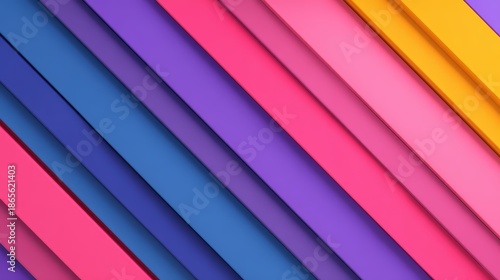 A vibrant arrangement of colored strips in pink, purple, and yellow, creating a dynamic and visually appealing diagonal pattern.