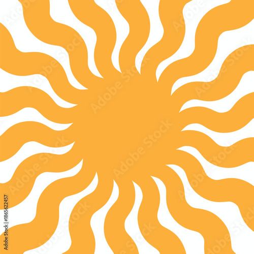 Yellow sun background with wavy rays spreading across the frame. Vibrant solar burst vector for summer themes and abstract wallpaper