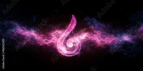 musical notes in the air, musical note with waves of light and sound, on black background, Generative AI