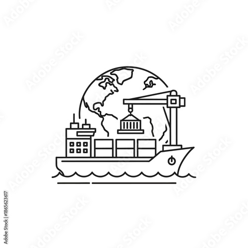 Modern Cargo Ship with Cranes Navigating Global Shipping Routes