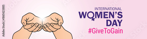 Give To Gain - International women's day concept poster. Woman sign illustration background. 2026 women's day campaign theme - #GiveToGain