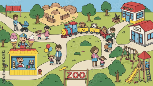 Children enjoying a fun day at the zoo with family and friends.