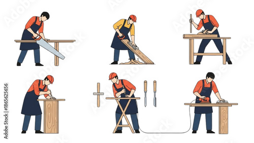 Skilled craftsman demonstrating various woodworking techniques with tools and equipment