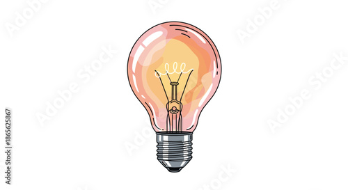 A hand-drawn illustration of a glowing incandescent light bulb with a warm pink and orange hue, symbolizing ideas and innovation.