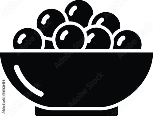 Ramadan dates bowl vector icon, black silhouette, Islamic fasting food illustration