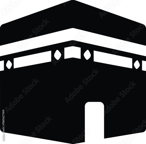 Kaaba Ramadan vector icon for Islamic holy month, black and white minimalist design