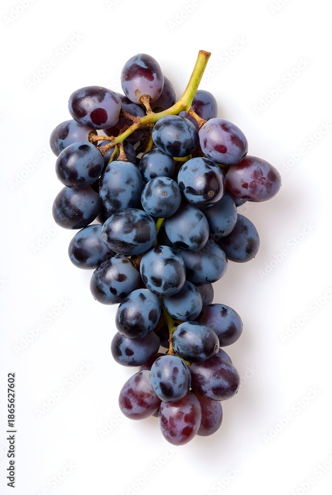 Fototapeta premium Fresh Black Grapes Isolated on White Background | fresh Black grapes bunch close up photo