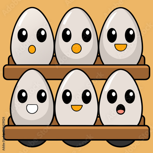 eggs in a row, telur yang disimpan dirak kayu
