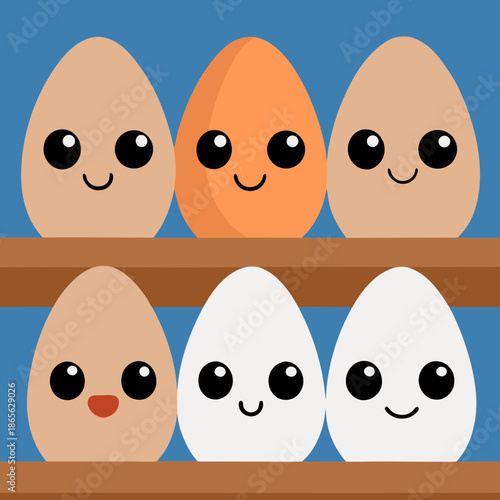 eggs in a row, telur yang disimpan dirak kayu
