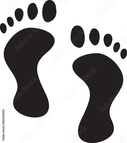 Foot Print Icon. Foot imprint, footsteps collection. Human footprints silhouette. Barefoot, sneaker and shoes footsteps. Silhouette of barefoot soles with toes, walking steps concept.