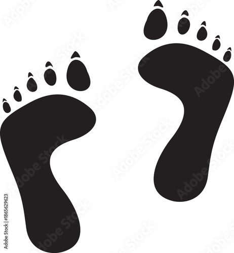 Foot Print Icon. Foot imprint, footsteps collection. Human footprints silhouette. Barefoot, sneaker and shoes footsteps. Silhouette of barefoot soles with toes, walking steps concept.