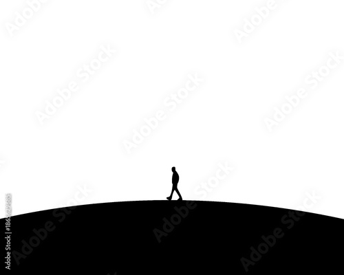 silhouette of a man walking on the horizon, dramatic illustration alone
