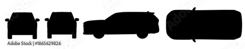SUV Car Silhouette Vector Set, Front Side Rear and Top Views