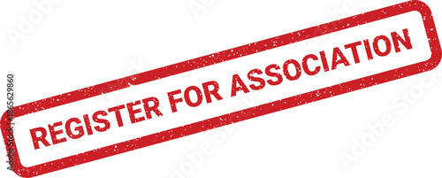 Grungy red rectangular rubber stamp effect with text to register for an association membership