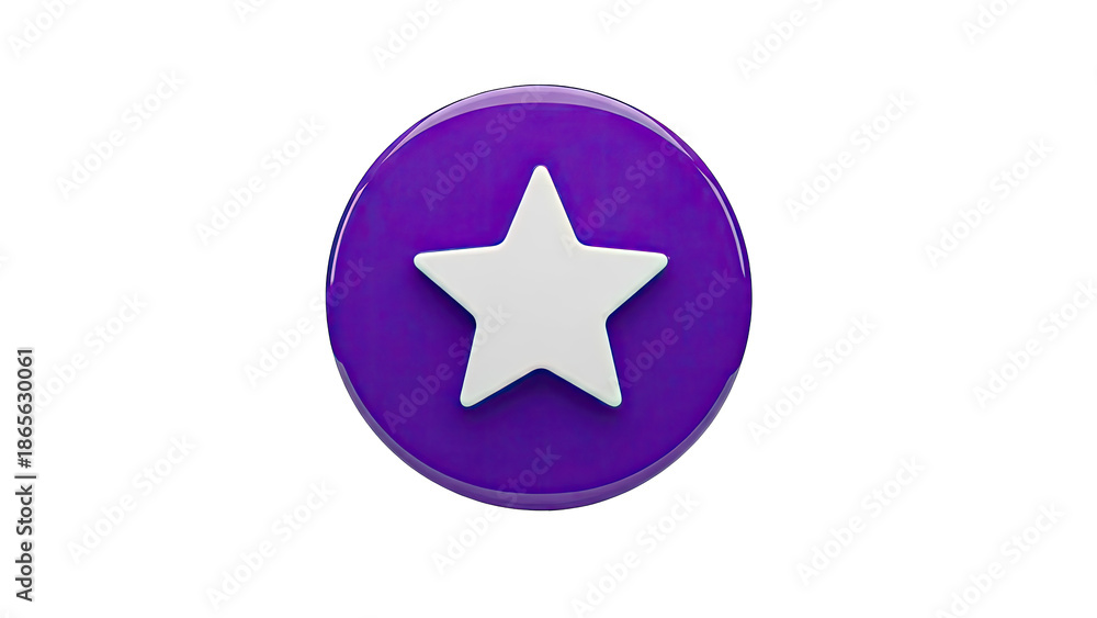 Fototapeta premium 3D White Star Icon on Glossy Purple Circle