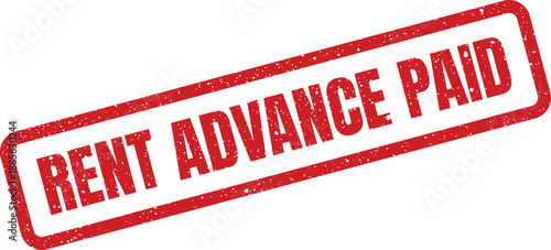 Grungy red rectangular stamp indicating rent advance paid for real estate financial records