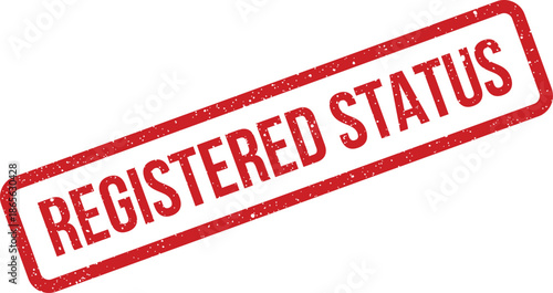 Grungy red rubber stamp displaying registered status notification for official records or enrollment