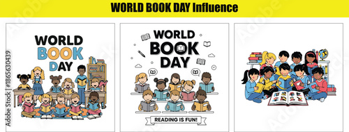 Children engaged in reading and learning activities for World Book Day books education