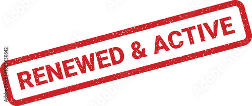 Grungy red rubber stamp indicating renewed and active status for account or membership verification
