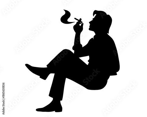 silhouette of a man sitting smoking, icon isolated on a white background