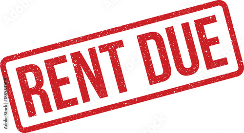 Grungy texture on a rectangular rubber stamp with bold capital letters spelling out rent due