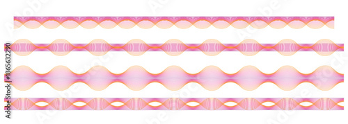 Collection of abstract wavy decorative borders delicate pink and orange gradient patterns for graphic design elements isolated on white EPS Vector